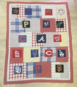 Baseball quilt Pottery Barn Kids MLB National League Patchwork Blanket 82x65” - Picture 1 of 13