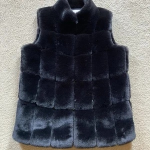 Belle Fare Gorgeous Lux Black Quilted Faux Fur Snap Front Vest, Sz L - Picture 1 of 14