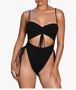 Women's Cut Out Drawstring One Piece Swimsuit Cheeky High Cut Bathing Suit Xxl - Picture 1 of 3