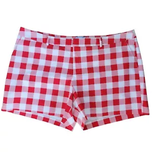 James Draper For Eloquii Womens Shorts 24 Parton Check Red White Picnic Gingham - Picture 1 of 13