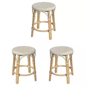 Home Square 18" Rattan Round Stool - White and Tan Dot - Set of 3 - Picture 1 of 6