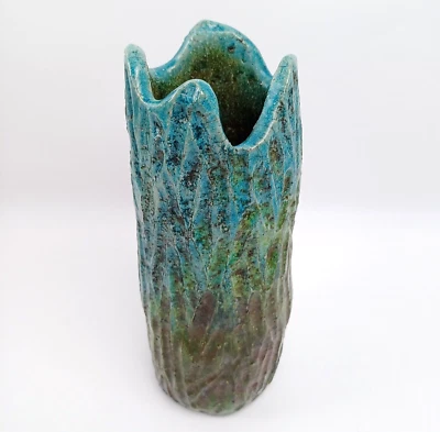 Attractive Large Studio Pottery Bark Glazed Abstract Vase Signed RW 10" - Image 1 of 4