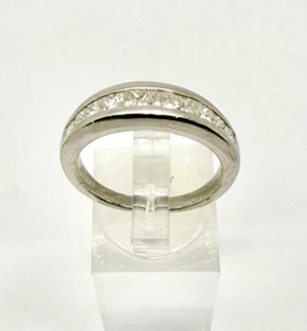 Platinum 900 Princess Diamond Ring Band w/ Card Appraisal 6 3/4 - 1.00 TCW - Picture 1 of 7
