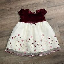 George Baby Girl Red Velvet Floral Special Occasions Party Dress Size 18M