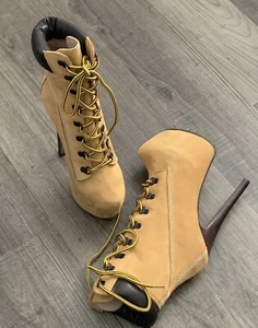 Zigi Girl Z-Jo Tan Nubuck Size 7 Construction Style Zjo 6" Heel Platform Boots - Picture 1 of 12