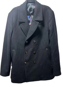 TED BAKER Men Westun Wool Peacoat in Black Size 44 Size 7 - Picture 1 of 9