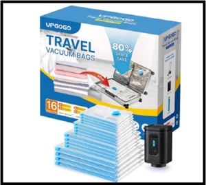 Combo 16 Pack Travel Vacuum Bags with Prtable Electric Pump,Vacuum Seal Bags for - Picture 1 of 5
