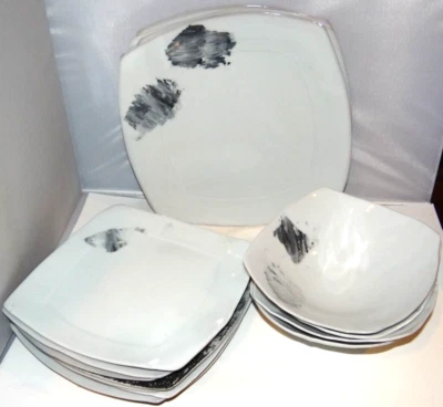 Juego de vajilla fina abstracta moderna contemporánea con diseño de manchas servicio para 4 Foto 1 de 4