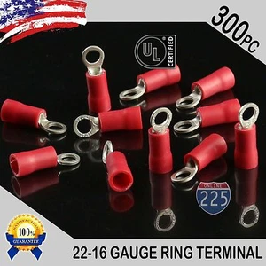 300 PACK 22-16 Gauge #6 Stud Insulated Vinyl Ring Terminals 100% Tin Copper Core - Picture 1 of 1