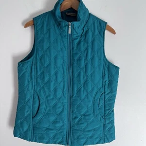 Jane Ashley  Aqua Blue Vest zip-up pockets quilted Women’s Size Medium - Picture 1 of 7