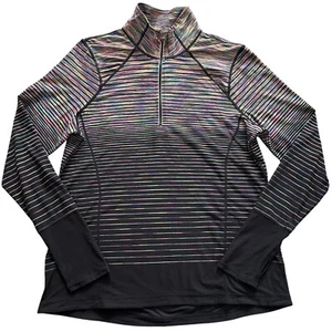 Kirkland Signature 1/4 Zip Pullover Shirt Größe LARGE schwarz Regenbogen Streifen Stretch - Bild 1 von 6