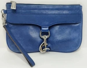 Rebecca Minkoff Womens Skinny MAC Wristlet Purse Navy Blue Leather Clutch - Picture 1 of 9