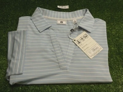 Camisa de golf FootJoy para mujer cuello abierto a rayas azul cielo/blanco pequeña 33474 Foto 1 de 2