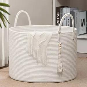 Large Laundry Basket Decorative White Basket 17.7 x 12.6 Inches, White - Picture 1 of 7