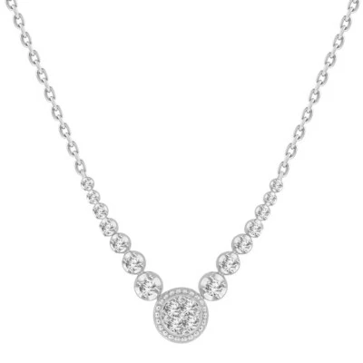 0.35ctw Diamond Cluster Necklace 10k White Gold Graduated Elegant Design - Image 1 of 2