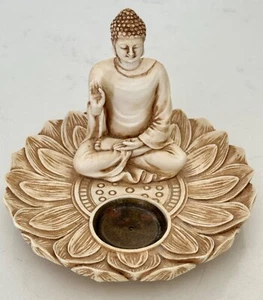 Buddha on Lotus Incense Burner - Ivory Color - Measures 5” Diameter - Picture 1 of 4