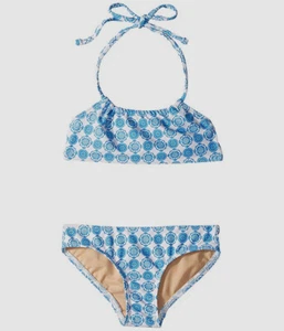 $39 Toobydoo Girls White Blue Bandeau Bikini Two-Piece Swim Set Swimwear Sz 3/4 - Picture 1 of 2