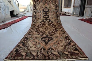 3x9 Vintage Tribal Medallion Runner – Beige and Brown Wool Rug – Floral Vine - Picture 1 of 14