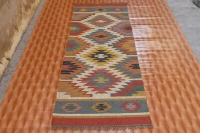2.6x8 Jute Turkish Hand Made Kilim Rug Multicolor Carpet Kilim Runner - Image 1 of 4