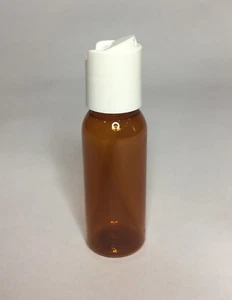30ml PET Plastic Amber Boston Bottles And White Disc Top Cap *ANY AMOUNT* - Picture 1 of 3