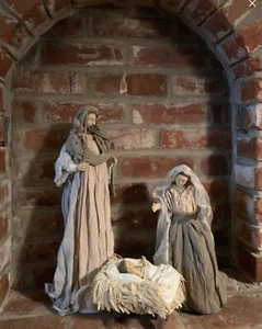 HOLY FAMILY CHRISTMAS NATIVITY SET 3 PCS LARGE FABRIC AND RESIN 17.5” - Picture 1 of 8