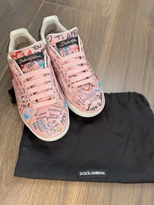 Dolce & Gabbana Portofino Women's Love Graffiti Sneakers Pink Size EU 36.5/US6.5 - Picture 1 of 21
