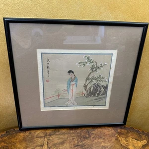 Antique Japanese Watercolour on Silk Geisha Painting - Foto 1 di 5
