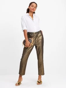 Kate Spade Metallic Straight Leg Denim Pant Gold Sparkle Party Maximalist 29 - Bild 1 von 17