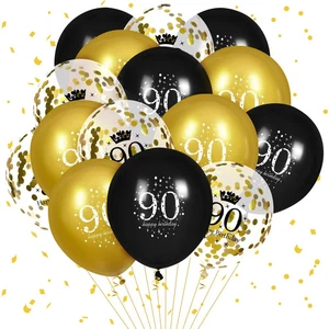 90. Geburtstag Luftballons für Männer 15 Stück Schwarz Gold Happy 90th Birthday Luftballons... - Bild 1 von 7