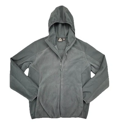 Reebok Gray Full Zip Hooded Fleece Jacket Mens Size Medium Gym Running Athletic - Image 1 of 4