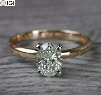 1.25Ct Oval Lab Grown Diamond Prong Engagement Ring 14k Solid Multi Tone Gold - Image 1 of 4