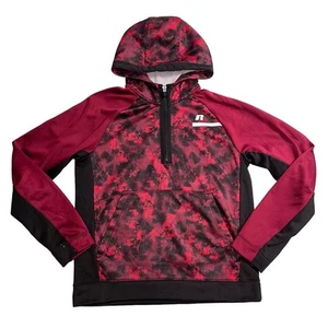 Russell Boys Hoodie Hooded Sweatshirt Quarter Zip Long Sleeve Red Black XL 14 16 - Picture 1 of 15