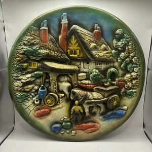 Vintage Deko 3D Keramik Teller Wandskulptur Bauernhaus, Pferde - Bild 1 von 9