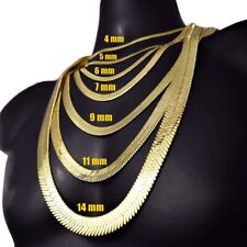 Mens 14K Gold Plated Herringbone Chain Flat Hip Hop Necklace 20"-30" 4MM-14MM