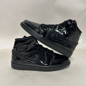 Nike Air Jordan 1 Mid Retro WMNS “Patent Leather Triple Black BQ6472-002 New - Picture 1 of 6