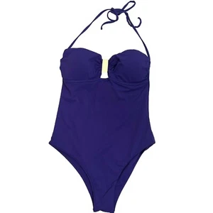 Melissa Odabash Italy Purple Bandeau Goldtone Accent 1 Piece Swimsuit Sz 6 US - Picture 1 of 14