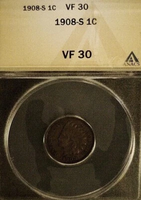 1908-S INDIAN CENT ANACS VF30. REDUCED 10/29/25 (1692) - Image 1 of 4