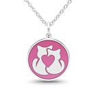 Tokemoti 925 Sterling Silver Cats Heart Pink Enamel Pendant Necklace