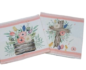 Easter Throw Pillow Cover SET/2 Cross Eggs Chicks Floral Cottagecore Sofa - Picture 1 of 7