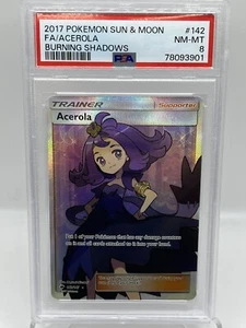 Acerola 142/147 S&M Burning Shadows Holo Full Art Pokemon Card PSA 8 NM/MINT - Picture 1 of 2