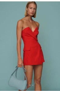 NWT Anthropologie Maeve Strapless Linen Blazer Romper Red Size 8 - Picture 1 of 9