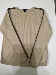 Herren XL Calvin Klein gerippter Pullover beige/hellbraun gestreift lange Ärmel Rundhalsausschnitt gebraucht, in einwandfreiem Zustand - Bild 1 von 5