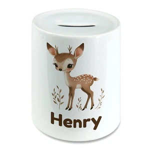 Personalised Watercolour Deer Bambi Kids Savings Money Box Piggy Bank. Any Name - Picture 1 of 2