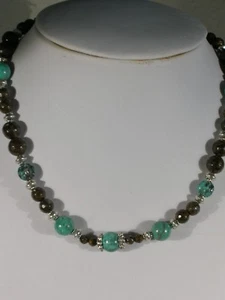 15" Girl's Turquoise & Bronzite Bead Necklace - Bild 1 von 2