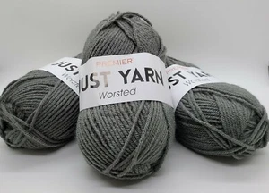 LOT OF 3 Premier JUST YARN Medium Worsted 2.11 oz / Skein -  STORMY GREY - Picture 1 of 5