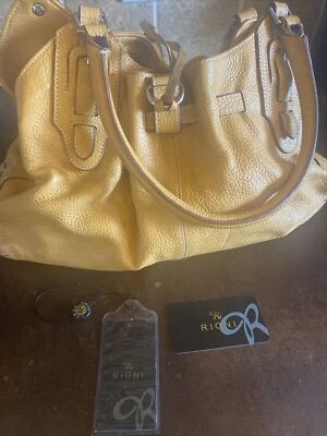 Bolsa de mão de couro Rioni feita na Itália, cor mostarda exclusiva - Imagem 1 de 4