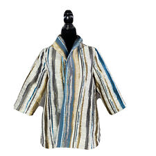 NEW IC Connie K Jacket MED Gray Teal Gold Woven Stripe Pocket Structured Swing