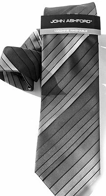 John Ashford NUEVA Corbata Gris Ajustada a Rayas Para Hombre $45 T1507 Foto 1 de 2