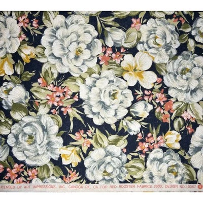 Impresiones artísticas vintage para tela de gallo rojo - 1 yarda - estampado floral blanco Foto 1 de 4