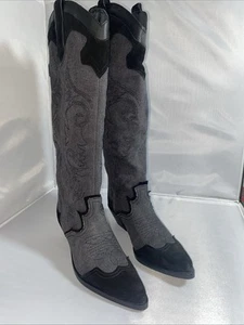 ZARA denim suede embroidered heeled cowboy boots Size 41 US 9.5 - Picture 1 of 7